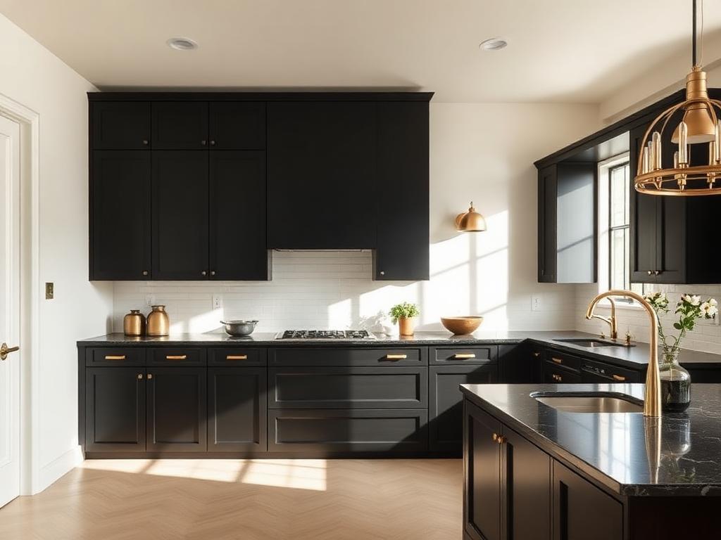 Brass on Black — High-Contrast kitchen in Golf Course Ext. Road